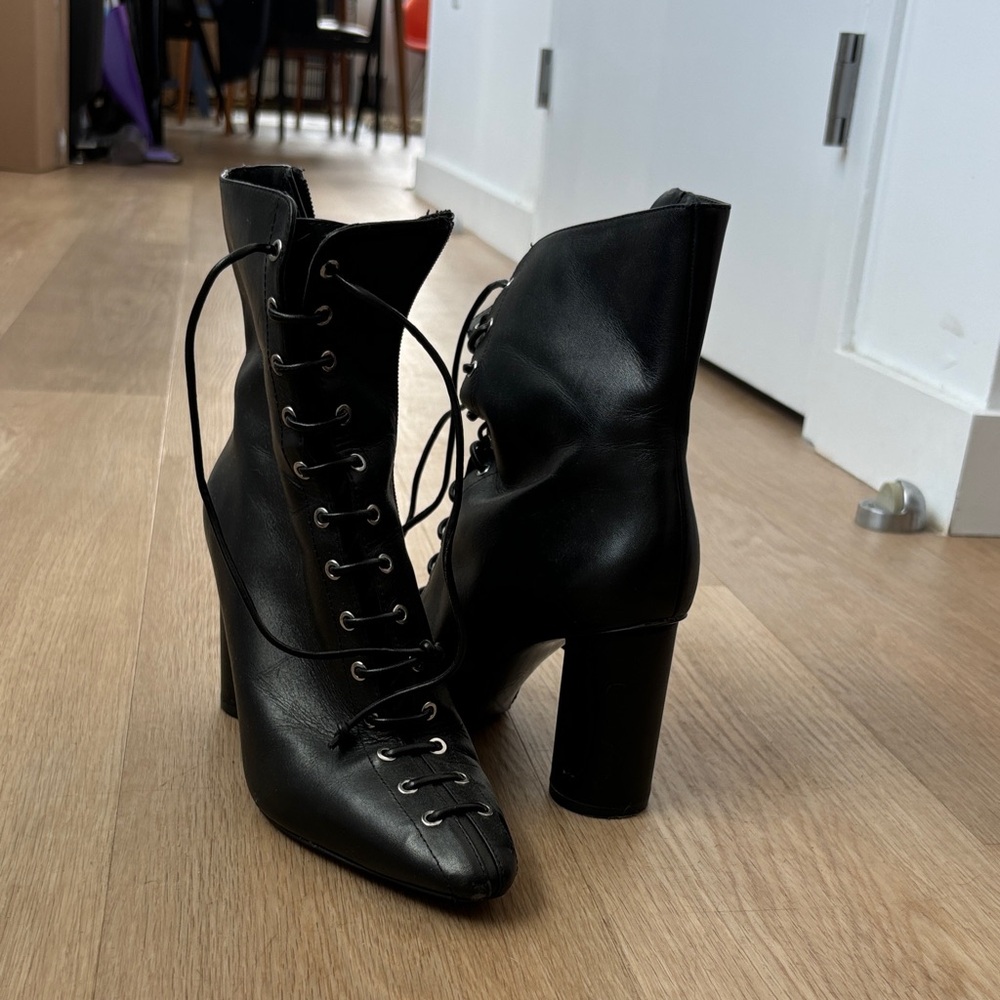 Zara Black High Heel Lace-Up Boots
